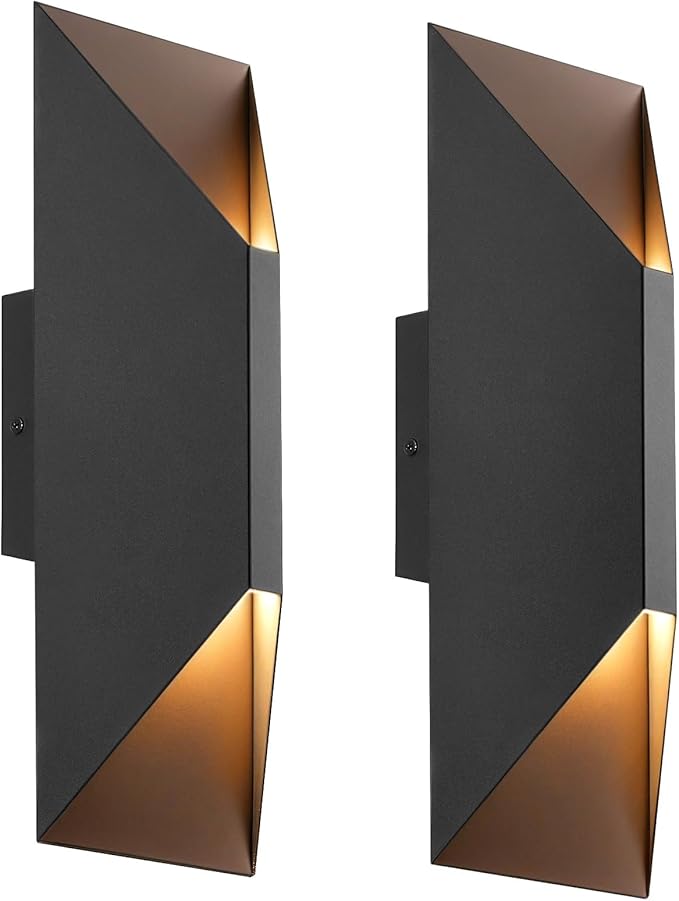 GOBLESON Outdoor Wall Light Set of 2 IP65 Waterproof Porch Lights Outdoor 1600LM 3000K Warm White Up Down Exterior Lighting for House Patio Garage Matte Black Modern (Contemporary 2)