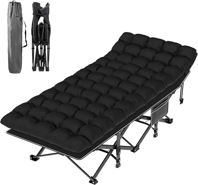 Suteck Camping Cot Folding Camping Cot Bed for Adults Sleeping 1200D Double Layer Oxford Portable Folding Outdoor Cots for Camping W/Soft Pad Carry Bag for Home Office Nap Beach Travel