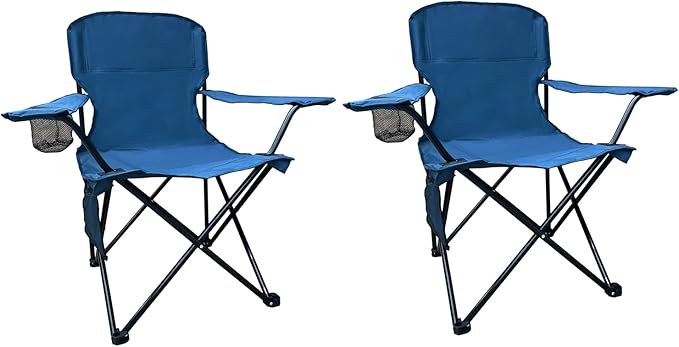 Camping Folding Chair with Cup Holder &amp Storage Pocket - 5.5lbs Lightweight 225lb Capacity Portable Camp Chairs for Outdoor Hiking Hunting Sports 2 Pack Navy Blue