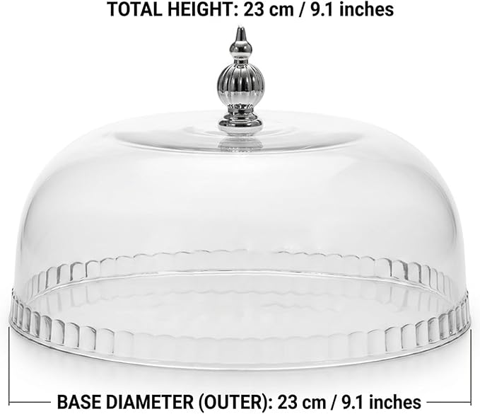 Cake Dome Cake Cover 9.1 Inch Transparent Dome with Silver Handle Food-Grade Plastic Cakes Stand Lid for Kitchen Dining Table Parties Stand Lid