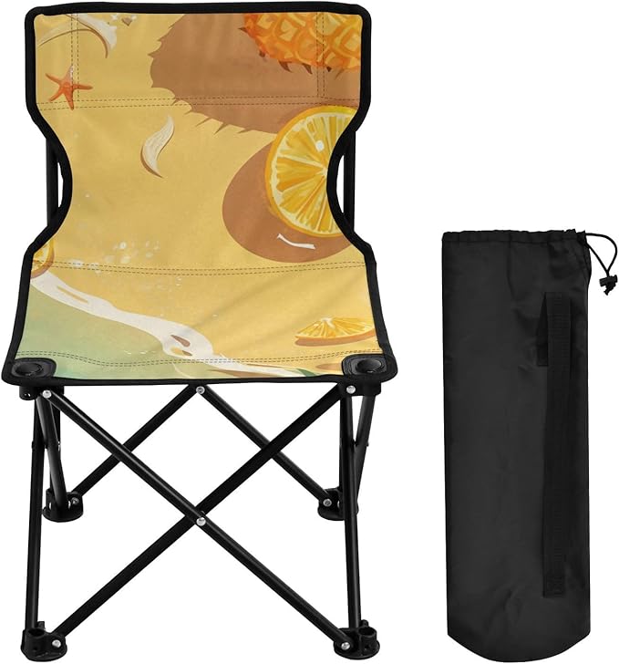 Pineapple and Beach Portable Camping Chairs Folding Chair - Durable Oxford Fabric Lightweight Iron Frame Easy Fold Design - Ideal for Outdoor Activities Camping Fishing and Travel