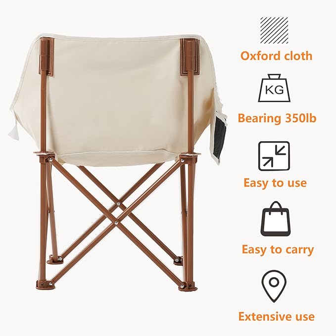 Portable Lightweight Camping Chair Foldable Chair with Carry Bag and Side Pocket Compact Outdoor Chair for Camping Essentials Hiking Fishing Beach Picnic (Khaki)