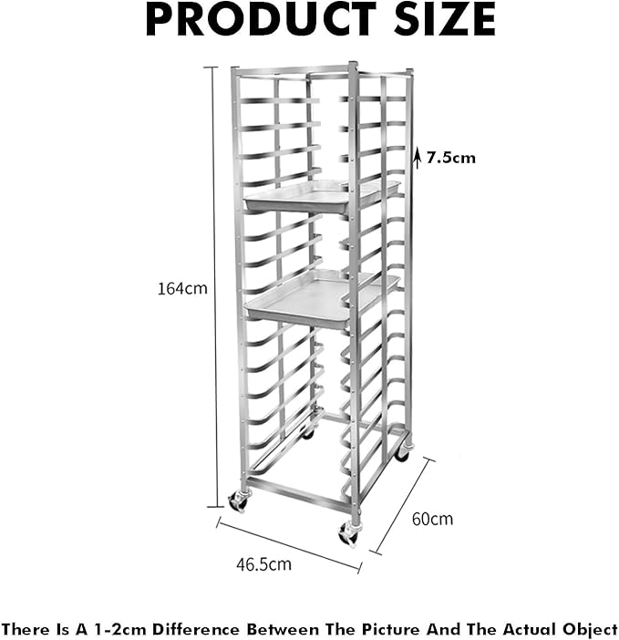 Quick Rack for Baking PansCommercial Baking Rack Stainless Steel 15-Tier Bread Pan with Open Shelving - Ideal for Bakeries Restaurants &amp Food Service (164x46.5x60cm)