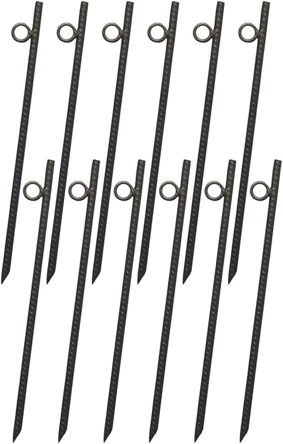 12 Pcs Heavy Duty Steel Rebar Ground Stakes 3/8 x 18 - Tent Canopy Stakes with Angled Ends &amp 1 Loops for Campsites Outdoor Use