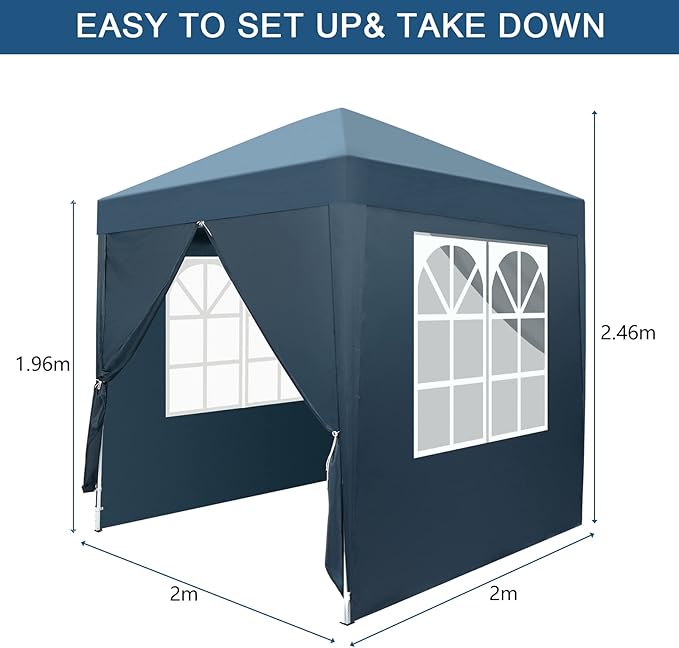 2x2m Gazebo with Sides Canopy Tent Outdoor Instant Shelter Folding Canopy Outdoor Party Tent Patio Canopy Tent Gazebo Outdoor Canopy Folding Garden Gazebo Party Tent (Blue)