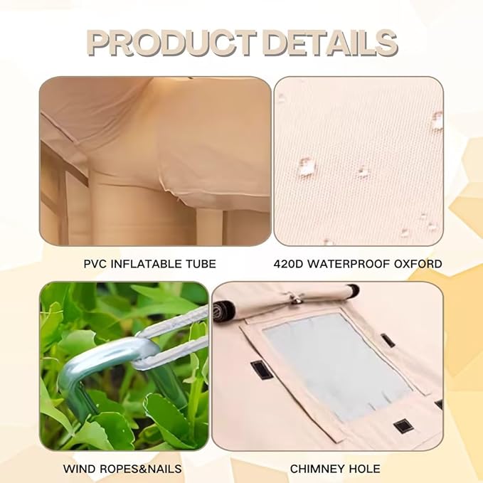 Inflatable Tent Outdoor Easy Setup Inflatable Tents for Camping Portable Blow Up Tent with Stove Jack Cotton Canvas Material for Glamping for 4 Season 4/6/8/10 Person Use