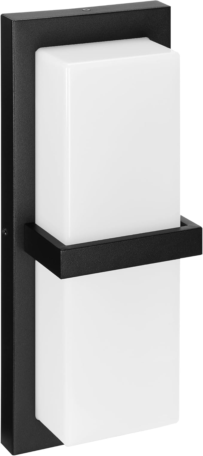 Maxxima LED Porch Lantern Outdoor Wall Light Black with Horizontal Bar &amp Frosted Lens 1000 Lumens 5 CCT 2700K/3000K/3500K/4000K/5000K Modern Exterior Patio Sconce Lantern Dimmable at 120V