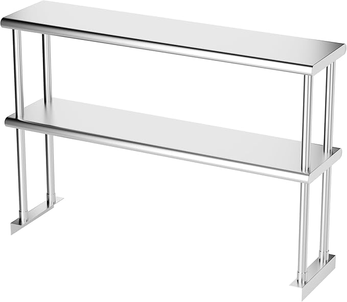 Double Overshelf of Stainless Steel 12'' x 48'' Commercial 2 Tier Shelf for Prep &amp Work Table in Restaurant Home and Kitchen (12x48)