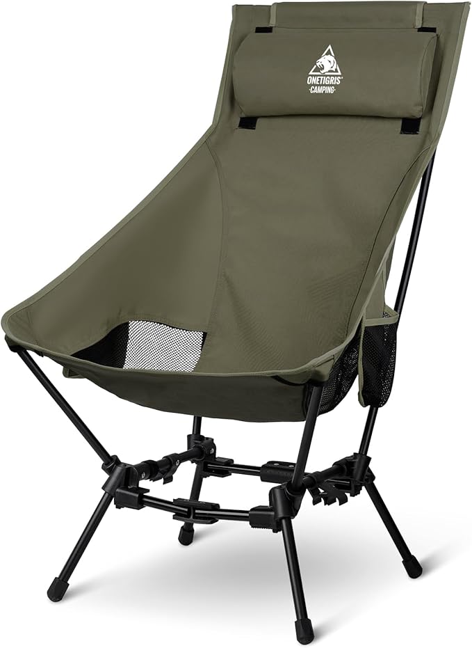 ONETIGRIS Dragonhide Oversized Camping Chair with Pillow Design Comfortable Widened Seat Folding 275 lbs Capacity