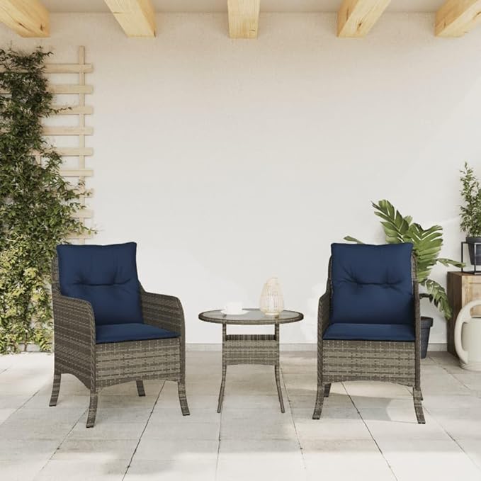 Patio Chairs with Cushions 2 pcs Gray Poly Rattan Outdoor Furniture Comfortable Lounge Chair with Removable Cushions Durable Powder-Coated Steel Frame for Patio Garden Balcony