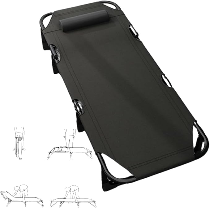 Folding Camping CotCamping Cot for Adults Adjustable 4-Position Adults Folding Bed with Pillow Sleeping Cots with Storage Bag 75cm Extra Wide Bed Surface Holds Up to 440 Lbs