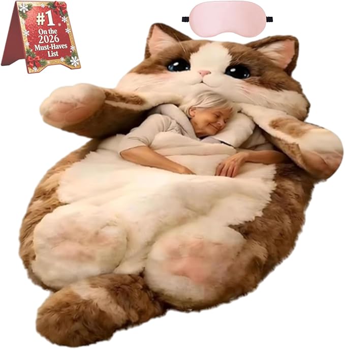 Fluffy Cat Sleeping Bag for Adults Cat Shaped Cozy Animal Sleeping Bag Cushion for Indoor Relaxing Camping &amp Lounge Use