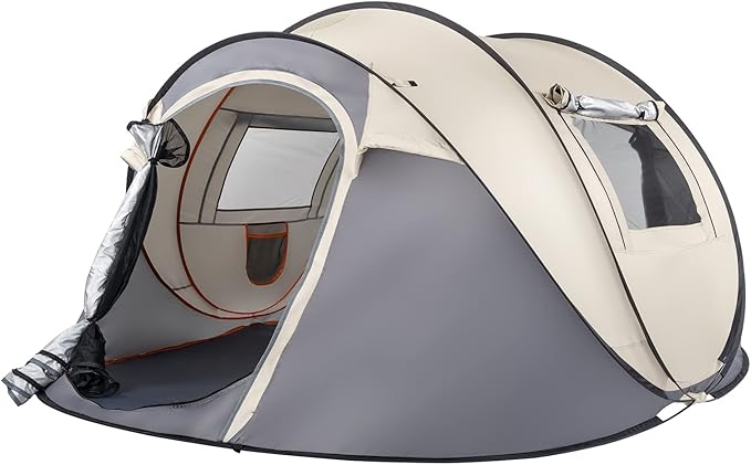 4 Person Easy Pop Up Tent Waterproof 2 Doors-Instant Family Tents for Camping Hiking &amp TravelingWaterproof Instant Family TentsGrey