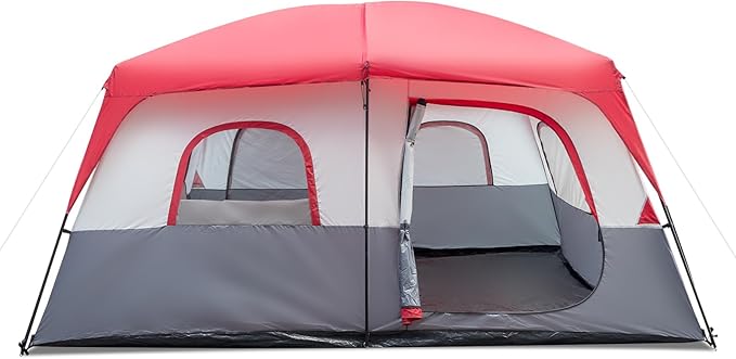 430 * 430 * 210cm Polyester Cloth Fiberglass Poles Can Accommodate 14 People Camping Tent Red and White