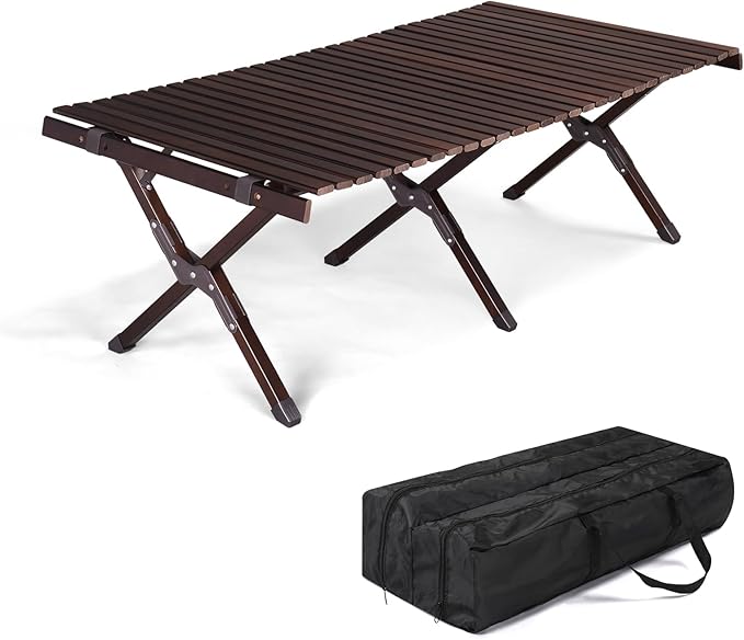 Portable Wooden Folding Table with Carrying Bag 47.2 x 23.6 inches Dark Brown