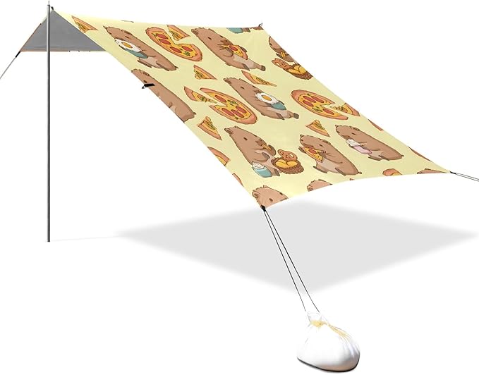 Capybara Pizza Pattern Camping Sun Shelter Beach Tent Portable Beach Sun Shade Outdoor Canopy for Camping Trips Fishing Picnic