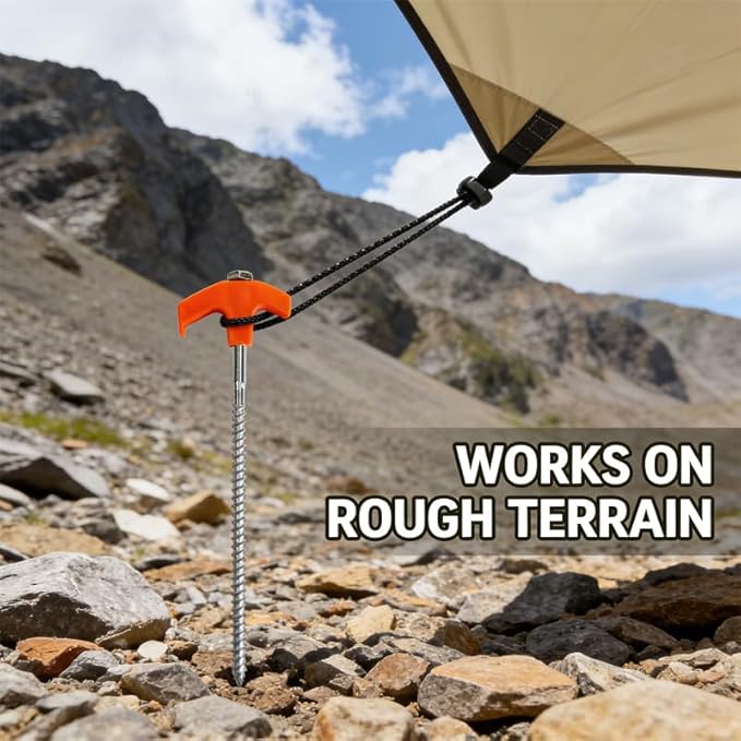 8 Screw in Tent Stakes 8-Inch M8 Carbon Steel Spiral Ground Anchors for Camping Tents Canopies and Tarps Hand or Drill Installation for Grass Gravel and Hard Soil (8PCwith Bag)