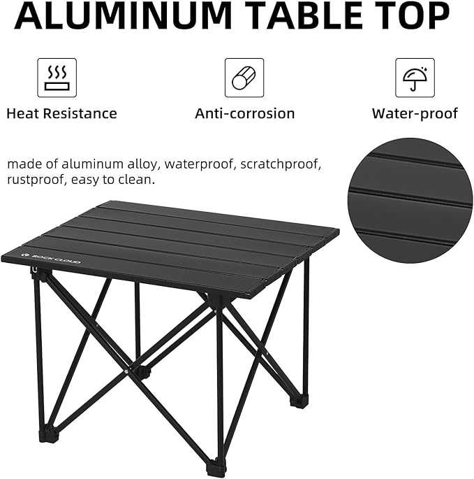 ROCK CLOUD Portable Camping Table Ultralight Aluminum Camp Table Folding Compact Beach Table for Camping Hiking Backpacking Outdoor Picnic Reinforced Small