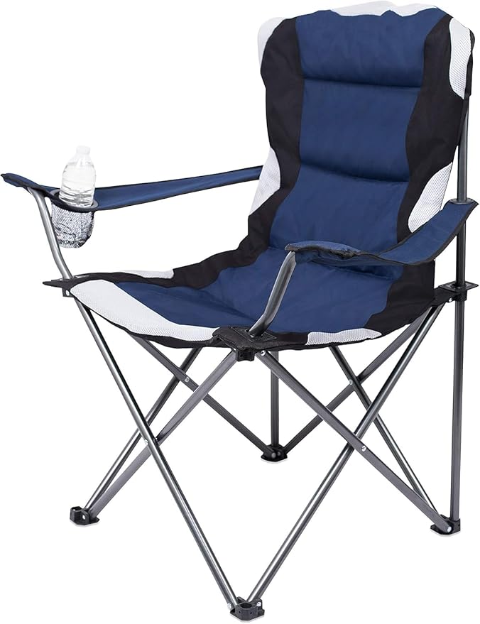 Internet's Best 2 Pack Padded Camping Folding Chair | Outdoor | Navy Blue | Sports | Cup Holder | Comfortable | Carry Bag | Beach | Quad
