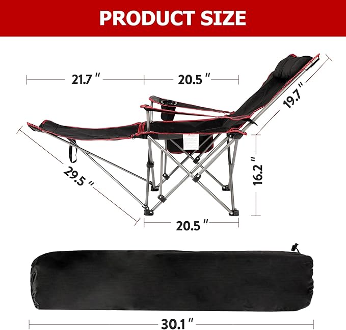 YSSOA Removable Footrest Reclining Camping Chair 1-Pack Black