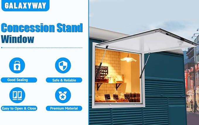 Aluminum Alloy Food Truck Window - 36 x 36 inch Concession Serving Window for Trailers