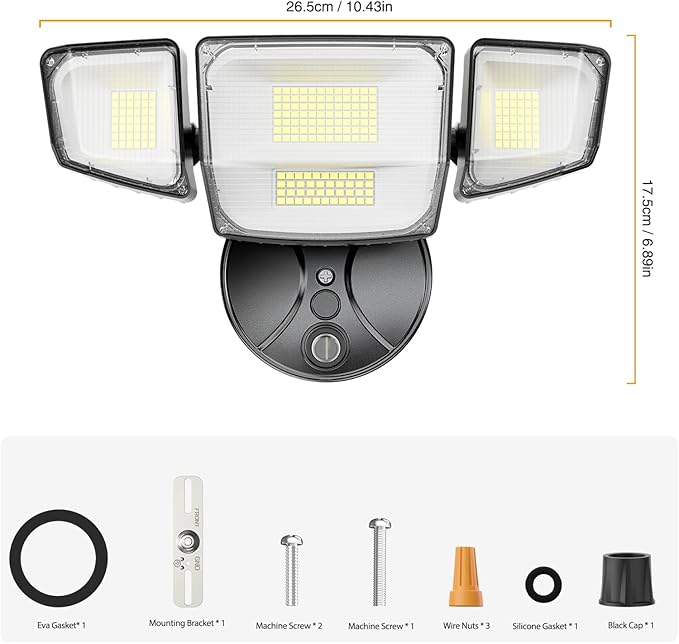 Onforu 90W Dusk to Dawn Outdoor Lighting10000lm Flood Lights OutdoorIP66 Waterproof Black LED Security Light with Photocell6500k Daylight 4 Adjustable Heads Exterior Light Fixture for YardGarden