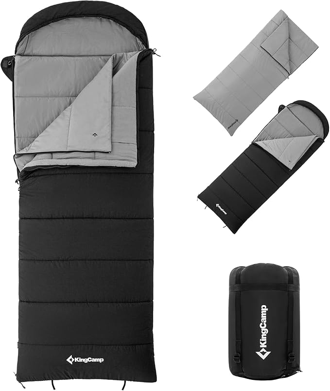 KingCamp 3-in-1 Sleeping Bag for Adults Cold &amp Warm Weather XL Size for Big &amp Tall Individuals Waterproof Flannel Lining Extra Length-Ideal for Camping &amp Backpacking