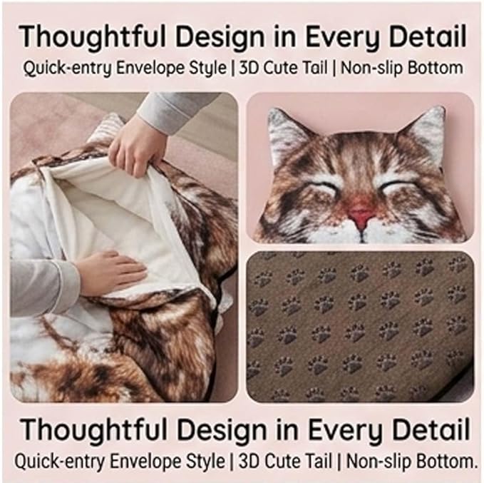 Cat Shaped Plush Sleeping Bag for Adults Ultra-Soft Wearable Blanket Sack Adorable Cat Envelope Sleeping Mat for Sleepovers &amp Lounging Washable Fluffy Animal Bedding Unique for Cat Lovers