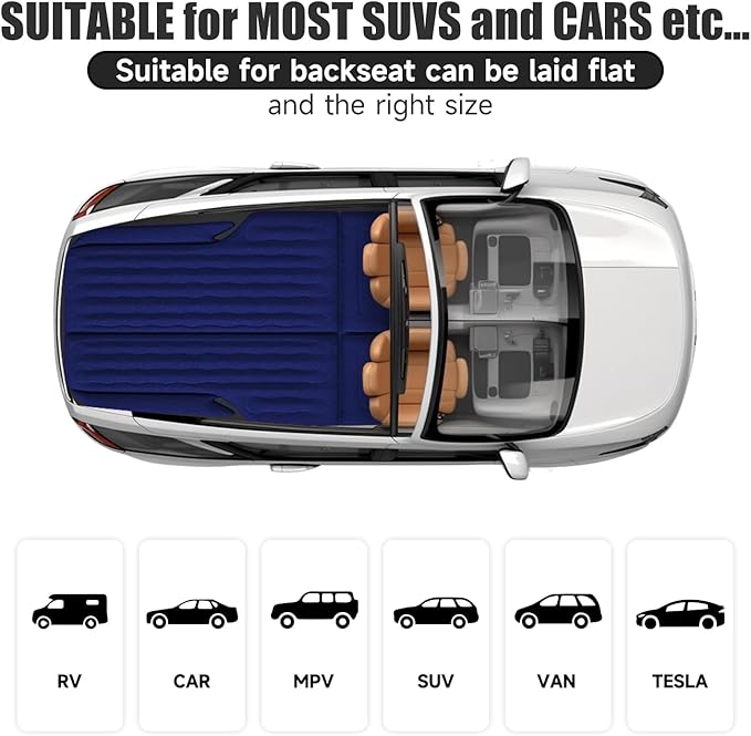 Inflatable SUV Air Mattress Bed Car Mattress for SUV Double-Sided Flocking Travel Camping Bed Car Air Mattress Car Sleeping Mattress Bed for Universal SUV with Air Pump &amp 2 Pillows