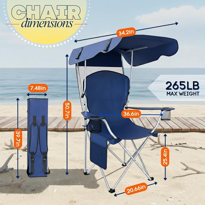 Amazing for less Folding Chair with Canopy – Portable Outdoor Folding Camping &amp Beach Chair with Shade Cover and Carrying Strap