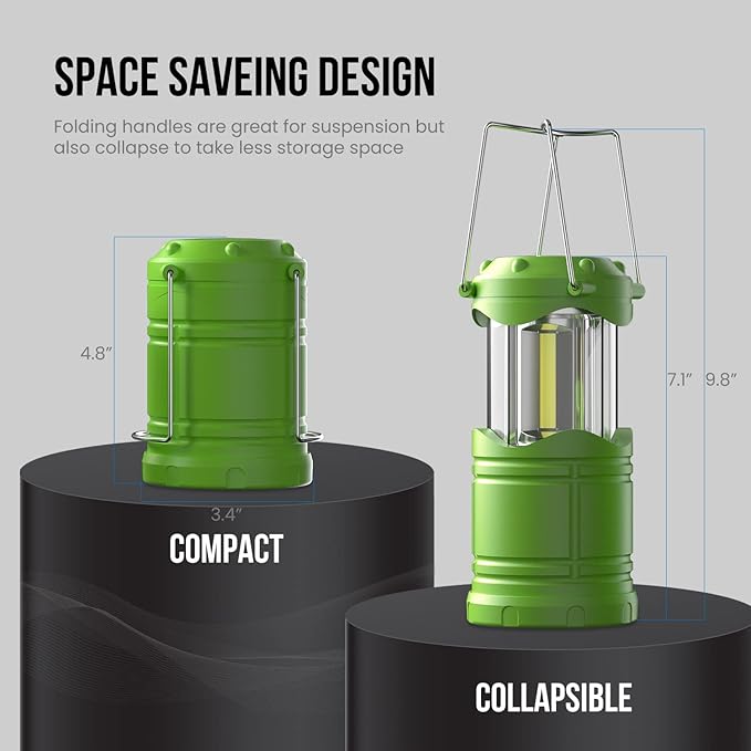 Lichamp LED Camping Lantern 4 Pack Battery Powered Flashlight for Power Outages Portable Collapsible Hanging Light Essential for Home Outdoor Emergency Lamp Survival Kit Gear for Hurricane Green