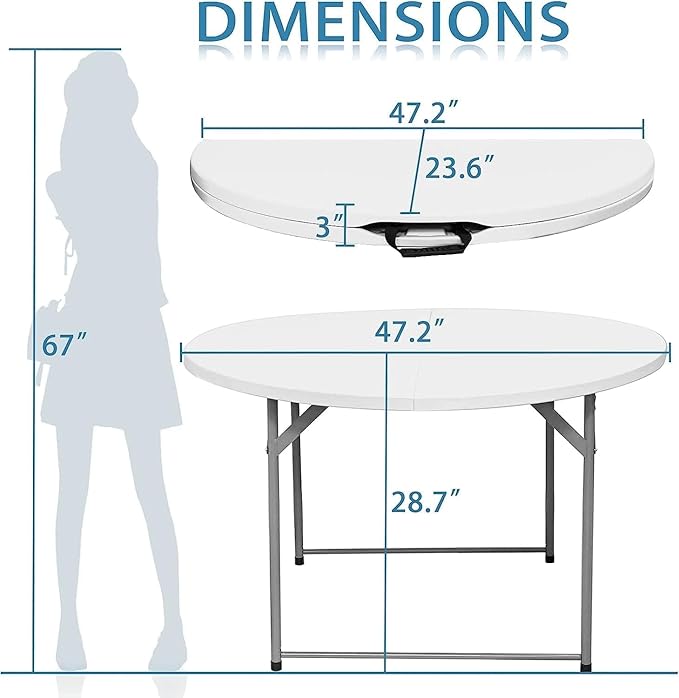 4FT Round Folding Table 48 Inch Bifold Plastic Dining Table for Wedding Party Garden Patio