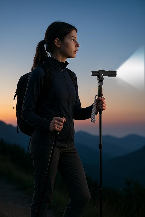 3-in-1 Camping Chair Trekking Poles &amp Mounted Flashlight – All-in-One Backpacking Kit Small &amp Weighs Only 3 lbs – Lightweight Aluminum Hiking Poles - Chair &amp High Lumen LED Light
