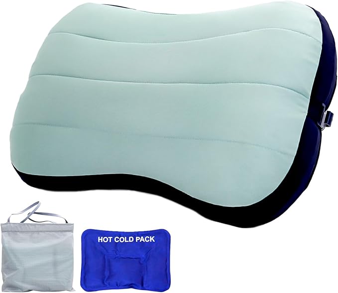 Inflatable Travel Pillow Portable Air Pillow Beach Camping Pool Pillow - Fast Inflation/Deflation Compact Neck Support (Aqua Green)