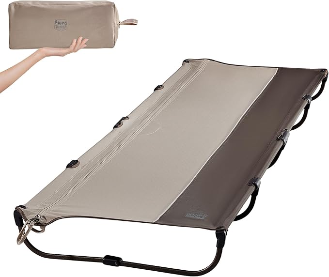 Timber Ridge Lightweight Aluminum Camping Cot 20-Second Quick Set-Up Folding Cot with Zipper Closure Portable Carry Bag Included for Camping Travel and Outdoors Support up to 225lbs Tan