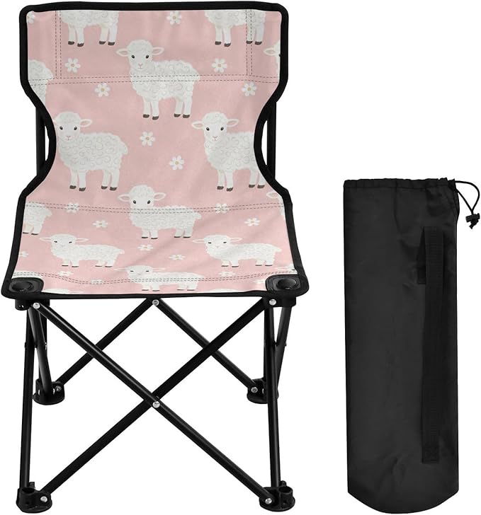 FRODOTGV Foldable Heavy Duty Camping Chairs Cute Sheep Pattern Beach Chair Backpack Lightweight Backpacking with Carrying Bag