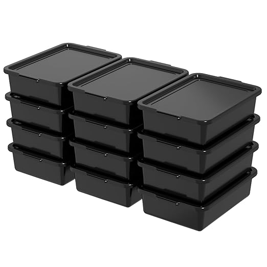 13 L Bus Tubs with Lids Set of 12 Black Plastic Dishpan Basin Rectangle Utility Dish Tub