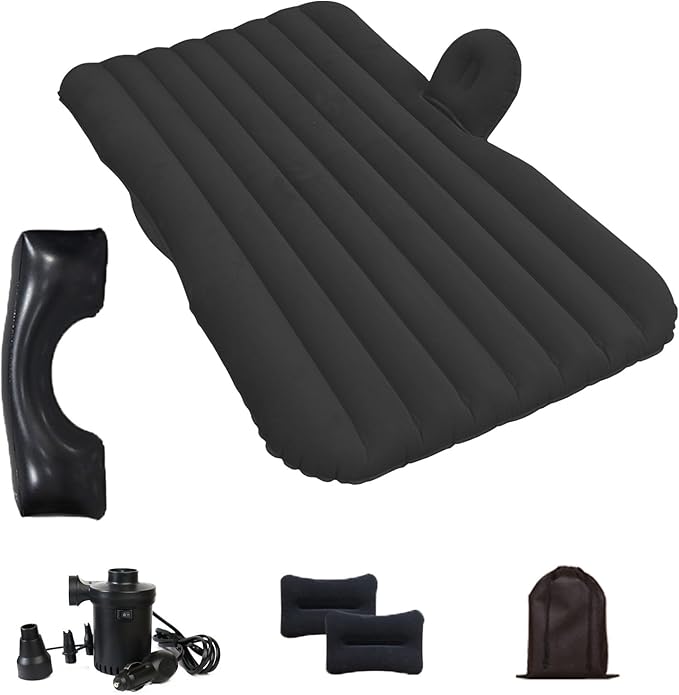 Car Air Mattress Inflatable SUV Truck Camping Mattress for Back Seat Thickened Travel Car Bed Sleeping Pad with Inflatable Pier Air Pump 2 Pillows (Black)