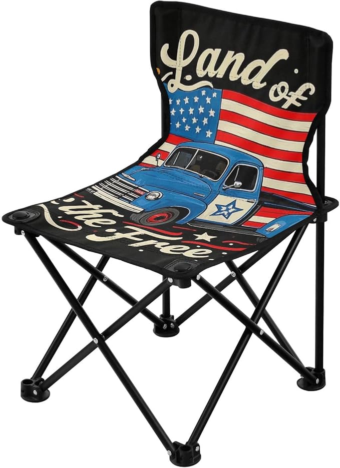 4th of July Independence Day Land of Free Blue Truck Compact Camping Chairs for Adults Lightweight Backpacking Chair Includes Carry Bag Lawn Chairs for Camp Traveling
