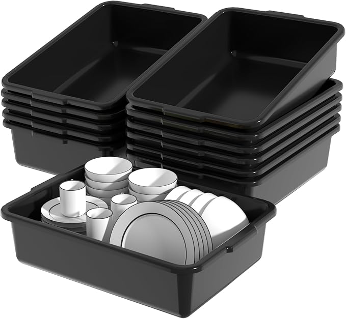 Sandmovie 13 L Plastic Bus Tubs Plastic Commercial Wash Basin Black 12 Packs