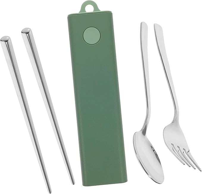 3 Sets Fork Spoon Chopsticks Stainless Steel Utensils Set Stainless Steel Spoon Travel Cutlery Utensil Case Travel Spoon Camping Tableware Stainless Steel Chopstick Rest