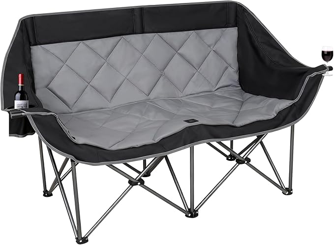 Romswi Double Camping Chair2 Person Camping Chair Oversized Folding LoveseatHeavy Duty Camping Couch &amp Outdoor Sofa with Cup HoldersSupports 750LBS