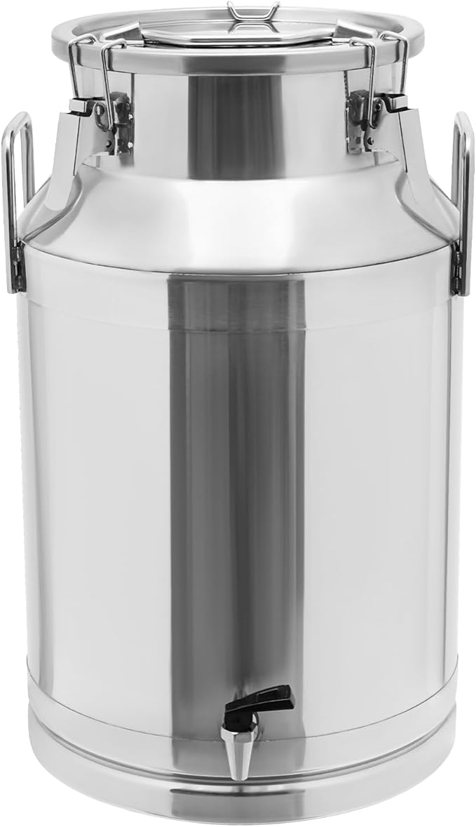 40L Stainless Steel Milk Can Heavy Duty Food Storage &amp Transport Container for Dairy Wine Grains Ideal for Home Farm &amp Commercial Use With a Faucet