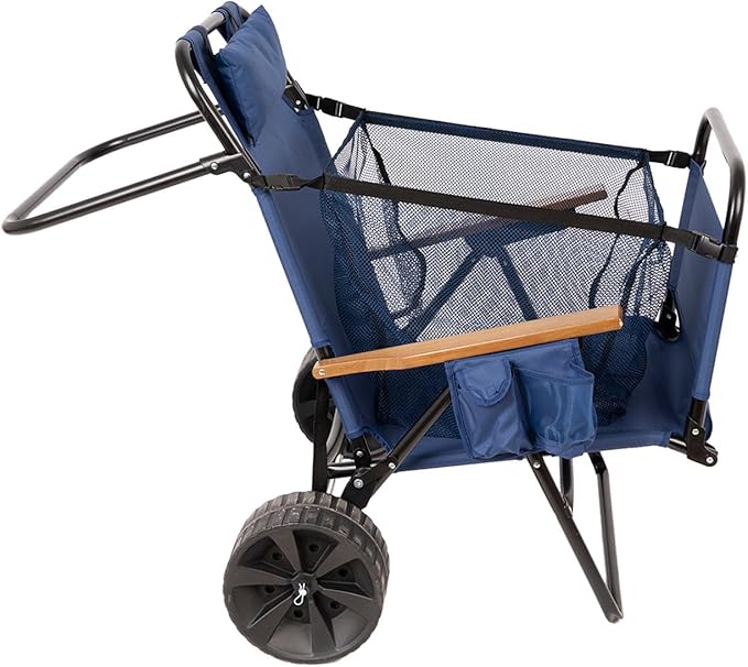Beach Chair Cart with Wheels 2 in 1 Foldable Beach Lounge Chair Buggy Cart Large Wheels for Pool Backyard Sunbathing Picnic (Dark Blue)