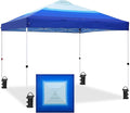 EAGLE PEAK Pop Up Canopy Tent with Wheeled Carry Bag 8 Stakes 4 Ropes 4 Weight Bags Easy Set Up Tent Canopy 10x10 ft 100sqft of Shade Blue Fade Stripe