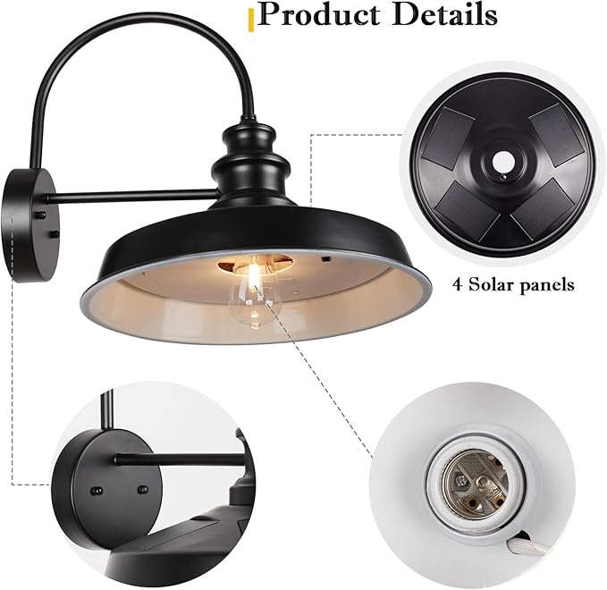 Solar Barn Light Outdoor 16 Inch Farmhouse Dusk to Dawn Sensor Wall Sconce Large Rustic Solar Powered Exterior Light Fixture for Porch Garage Patio ROS-SR028