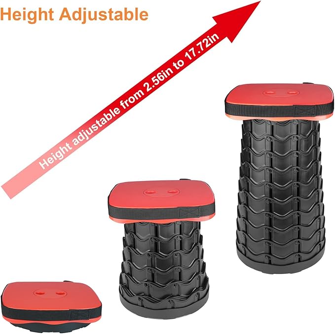 Boreeman Upgraded Collapsible Stool Square Portable Stool Lightweight Yet More Sturdy with Load Capacity 400lbs Perfect for Camping Fishing Hiking BBQ (Square Red)
