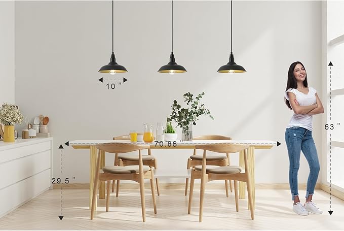 10in Dome Farmhouse Pendant Lights Black and Brass Kitchen Island Hanging Light Fixture for House Outdoor Barn Pendant Ceiling Lighting for Dinning Room Entryway Deck Adjustable Length