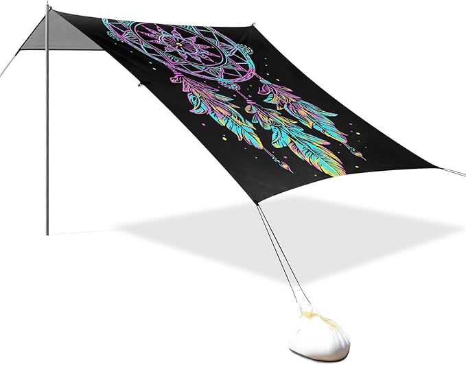 ALAZA Rainbow Dreamcatcher Boho Beach Tent Sun Shelter UPF50+ Protection Beach Shade Canopy w/ 4 Sandbags for Outdoor Camping Fishing Backyard Fun Picnic 10x9 ft