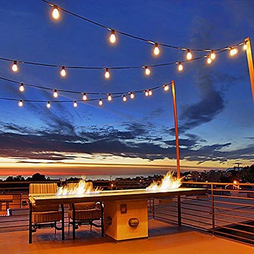 Novelty Lights 37.5 Feet 25 in-Line E26 Sockets S14 String Light Set with Clear Incandescent Bulbs Heavy Duty Black Wire Patio Lights Weather Resistant End-to-End Connectable